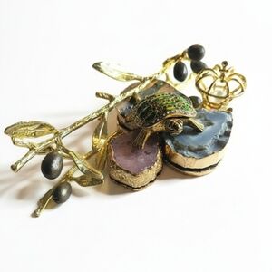 Gold Turtle Pill Holder Olive Branch Stones Crown